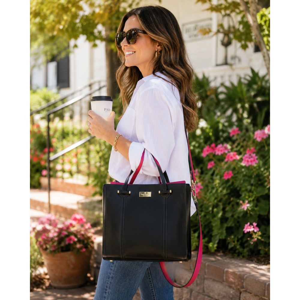 Kate Spade Arbour Hill Elodie Satchel Black Hot Pink Leather Crossbody Bag Lux